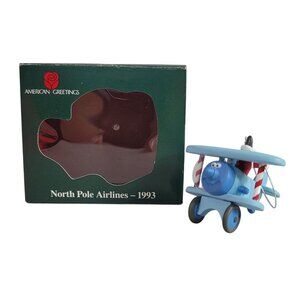 American Greetings Christmas Ornament North Pole Airline Airplane Santa 1993 VTG